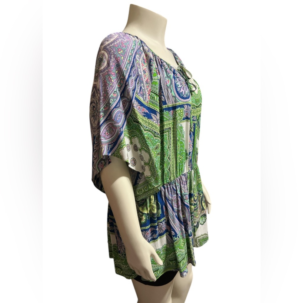 NWT Karen Kane Ruffle Hem Peasant Top Breezy Sleeves Boho-inspred - Picture 4 of 12